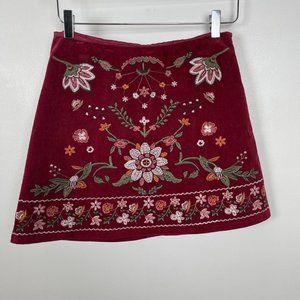 Blu Pepper Mini Corduroy Floral Embroidered Skirt